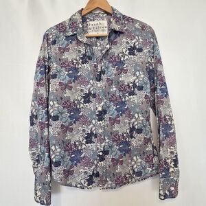 Frank & Eileen Barry Button Down Cotton Blue And Purple Floral Shirt